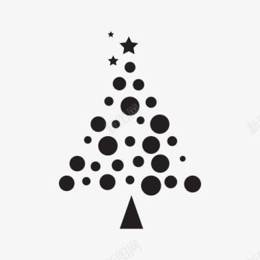 黑色圆形创意星星圣诞树图标图标