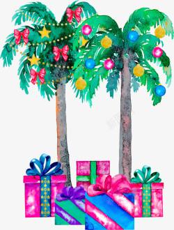 动漫卡通手绘礼物盒椰子树高清图片