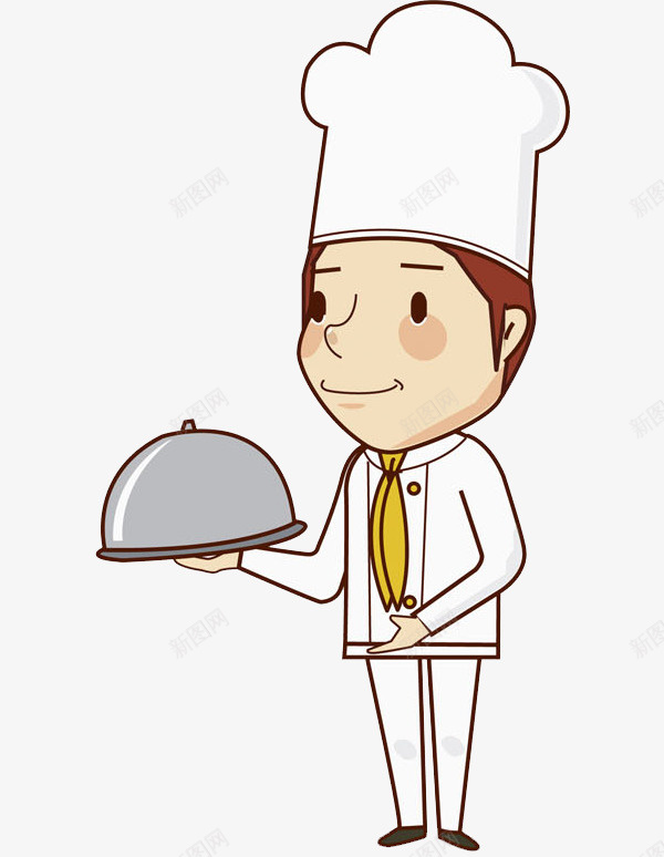 帅气的厨师图png免抠素材_新图网 https://ixintu.com 传菜员 卡通 帅气的 微笑的 插图 男人 白色的 盘子