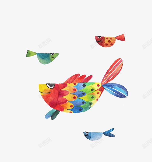 彩色的鱼psd免抠素材_新图网 https://ixintu.com 卡通 彩色 水彩画 鱼