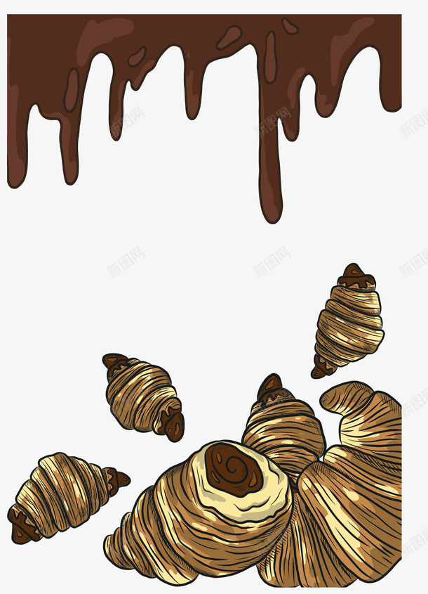 美味巧克力夹心面包矢量图ai免抠素材_新图网 https://ixintu.com 巧克力 巧克力面包 手绘面包 牛角包 矢量png 面包 矢量图