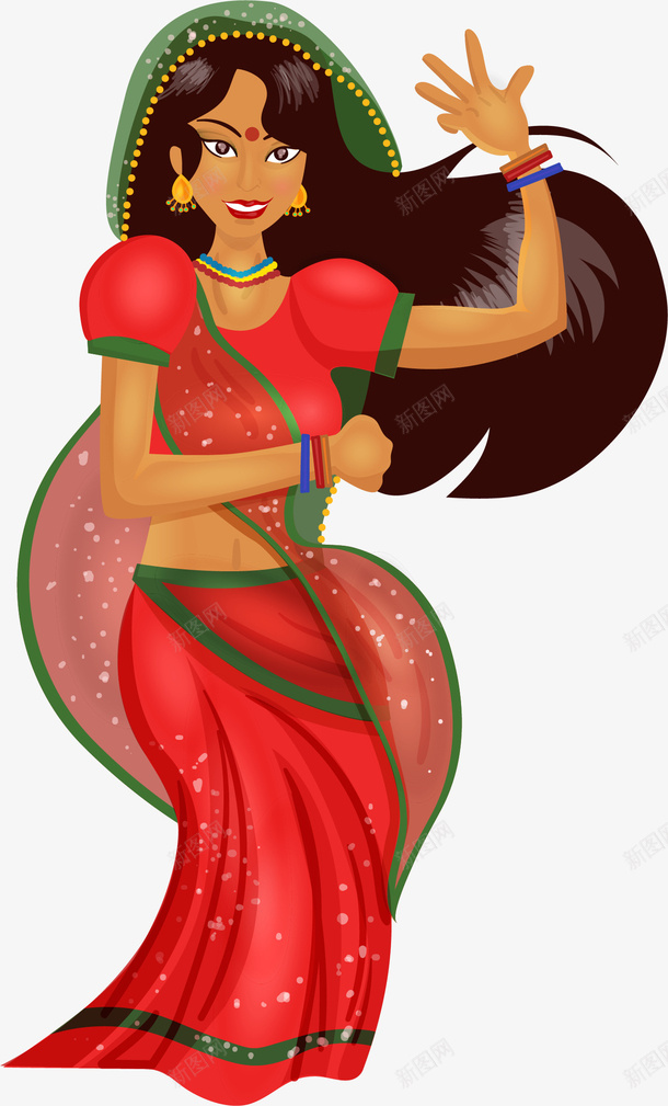 手绘印度女子矢量图ai免抠素材_新图网 https://ixintu.com 印度女子 手绘 跳舞 矢量图