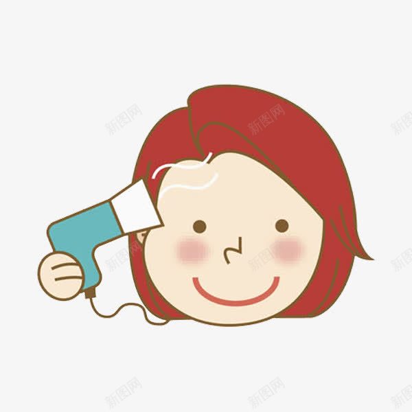 吹头发的女孩png免抠素材_新图网 https://ixintu.com 卡通 可爱的 吹风机 头像 女孩 插图 红头发