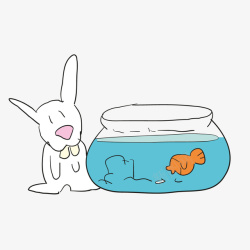 卡通小白兔与鱼缸素材