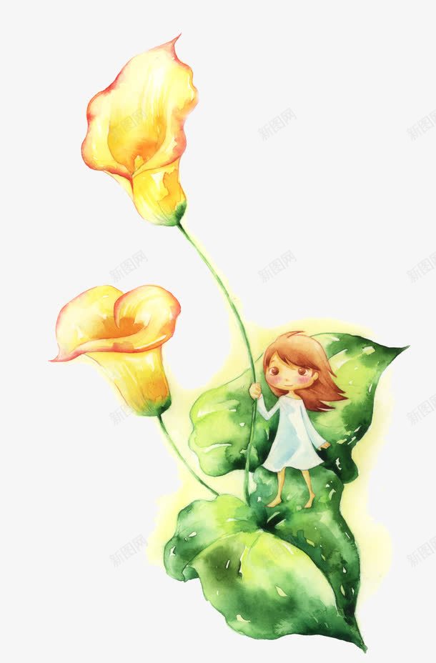 女孩与花png免抠素材_新图网 https://ixintu.com 女孩 手绘 插画 植物 绿叶 花朵
