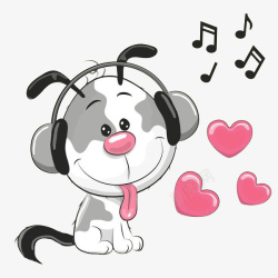 爱心舌头卡通听音乐的小狗图高清图片