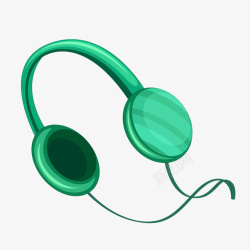 卡通绿色手绘耳机矢量图素材