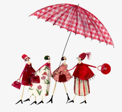 卡通在伞下面的女人素材