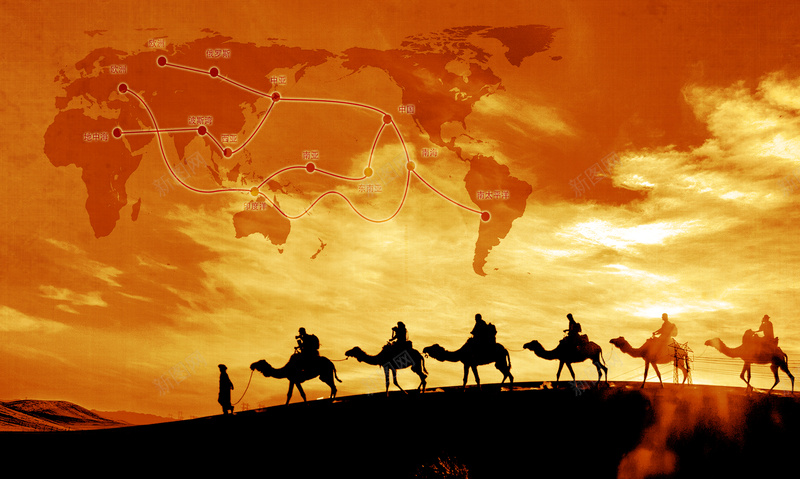 一带一路丝绸之路背景psd_新图网 https://ixintu.com psd分层 一路一带 世界地图 丝绸之路 大漠摄影 沙漠 炎热 骆驼