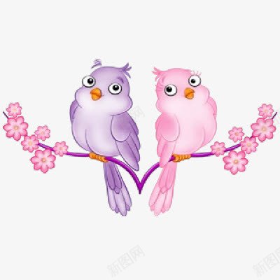 在树枝上的爱情鸟png免抠素材_新图网 https://ixintu.com 卡通 小鸟 手绘 树枝 粉色