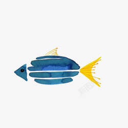 蓝色水彩的小鱼素材