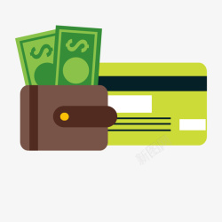 绿色的钱灰色钱包的钱和绿色银行卡矢量图高清图片