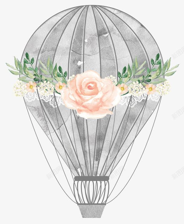 热气球上的花朵png免抠素材_新图网 https://ixintu.com png图形 png装饰 手绘 热气球 花朵 装饰