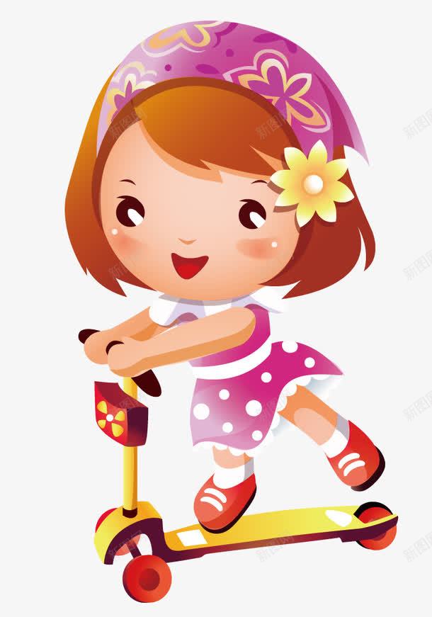 女孩玩着滑板车png免抠素材_新图网 https://ixintu.com 卡通 女孩 滑板车 玩滑板车 矢量人物 矢量元素 运动