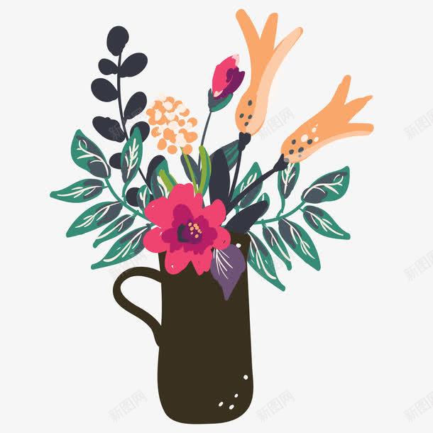 黑色花瓶植物装饰png免抠素材_新图网 https://ixintu.com 植物 水彩植物 绿叶 花卉 花朵