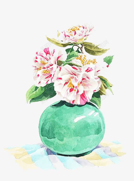 花瓶里的花png免抠素材_新图网 https://ixintu.com 手绘 粉色 绿花瓶 花朵
