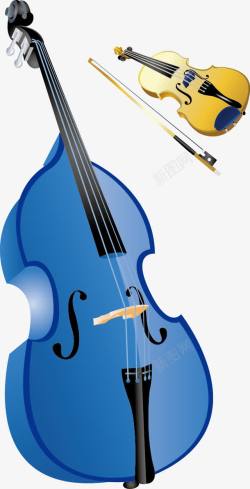 蓝色大提琴黄色小提琴素材
