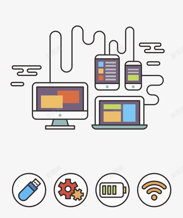 手机电脑png免抠素材_新图网 https://ixintu.com 互联网 信号 卡通手绘 手机 手机电脑 水彩画 电脑 装饰图案