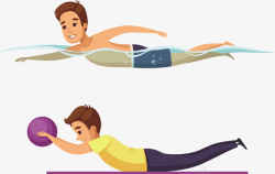 练习游泳和瑜伽的男孩矢量图素材