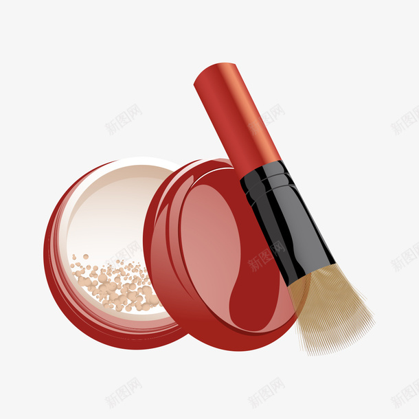定妆粉和刷子png免抠素材_新图网 https://ixintu.com 化妆品 化妆用具 定妆粉 手绘 粉刷 红色的