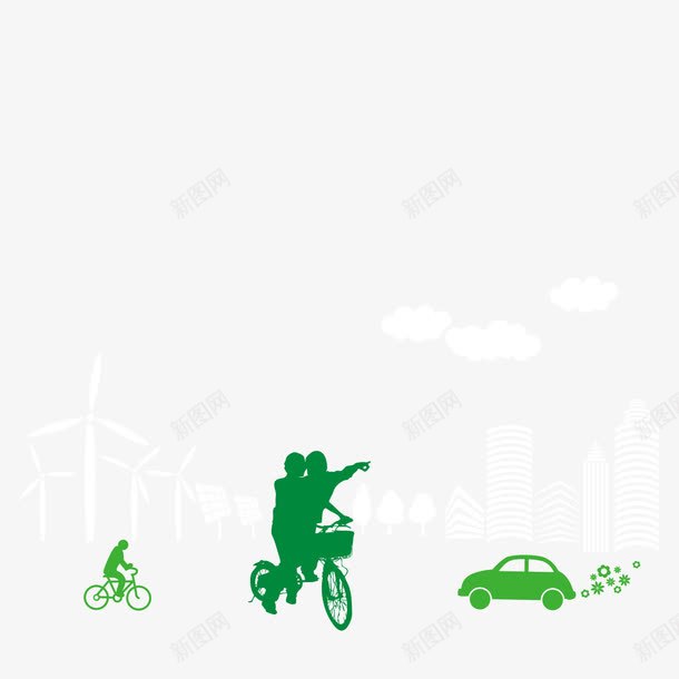 绿色出行png免抠素材_新图网 https://ixintu.com 汽车 私家车 自行车 骑行
