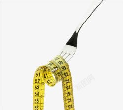 实物减肥节食尺子和叉子素材