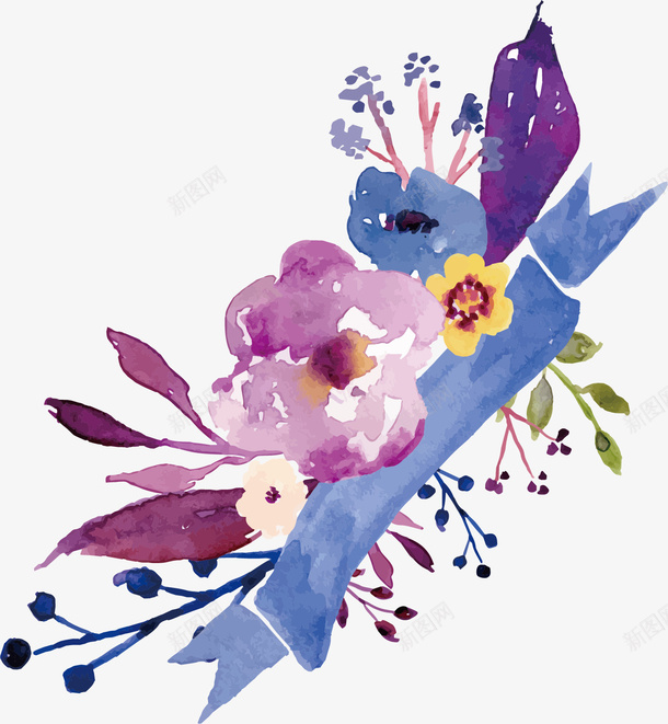 水彩创意花朵矢量图ai免抠素材_新图网 https://ixintu.com 卡通手绘 水彩 花卉 花朵 蓝色 鲜花 矢量图