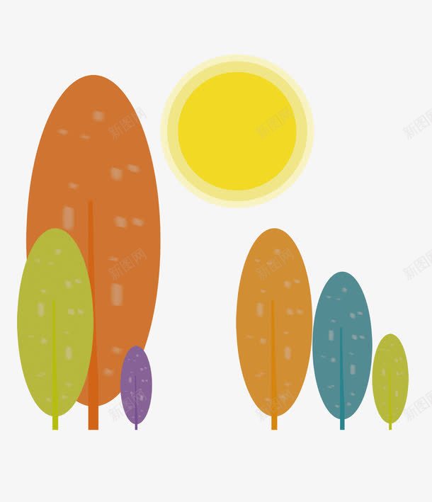 橙色小树png免抠素材_新图网 https://ixintu.com 卡通 圆形 太阳 小树 手绘 橙色 简图 蓝色 黄色