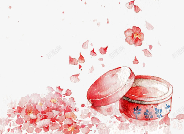 红色胭脂盒psd免抠素材_新图网 https://ixintu.com 手绘 红色 胭脂盒 花朵