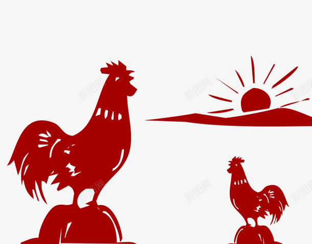 公鸡鸣叫png免抠素材_新图网 https://ixintu.com 公鸡 创意画 剪纸 动物 太阳