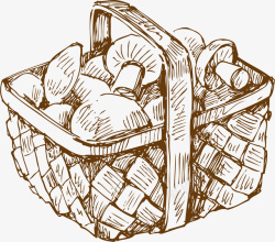 手绘篮子里的蘑菇矢量图素材