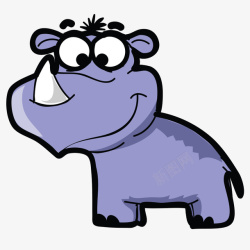 紫色犀牛Q版手绘卡通下素材