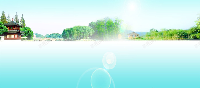 蓝天树林海边背景psd_新图网 https://ixintu.com 摄影 树林 海报banner 海边 蓝天 风景