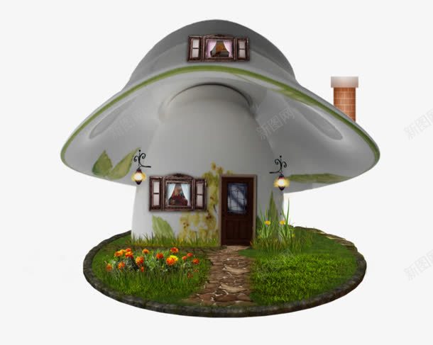 创意白色蘑菇小房子png免抠素材_新图网 https://ixintu.com 创意 房子 白色 蘑菇