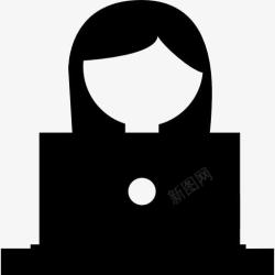 计算机工具的背后女孩对笔记本电脑图标高清图片
