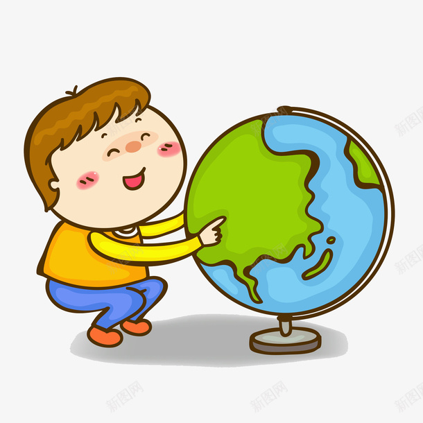 玩地球仪的男生png免抠素材_新图网 https://ixintu.com 卡通 卡通地球村 地球仪 学生 微笑的 插图 模型 高兴地