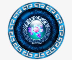 蓝色中国风盘子装饰图案素材