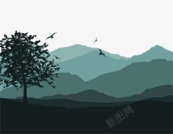 景观背景树和鸟素材