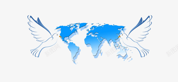 蓝色和平png免抠素材_新图网 https://ixintu.com 世界地图 和平 商务 商务元素 地图 科技 科技素材 蓝色 鸽子