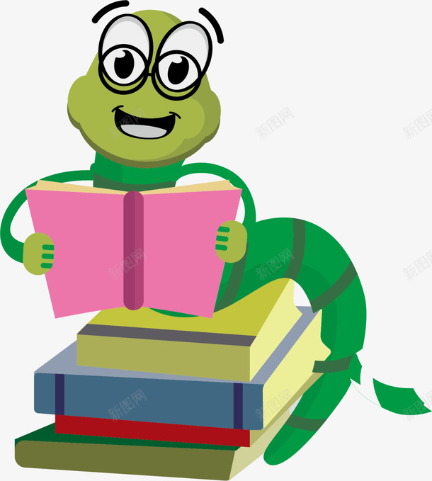 卡通可爱书虫书堆png免抠素材_新图网 https://ixintu.com 世界读书日 书堆 书籍 书虫 国际儿童图书日 学习 阅读