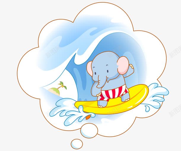 卡通手绘彩色冲浪可爱小象png免抠素材_新图网 https://ixintu.com 冲浪的小象 卡通的动物 可爱的小象 彩色的小象 手绘的小象 矢量的小象