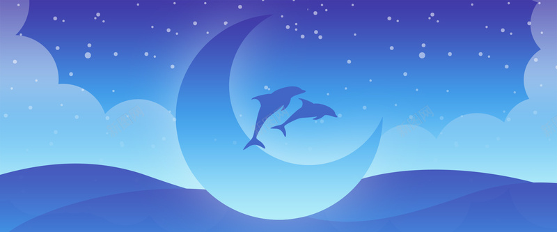 海豚海洋创意插画psd设计背景_新图网 https://ixintu.com 概念月光原创卡通创意 海水 海矢量 海豚 渐变 素材 背景美好 蓝色 表达