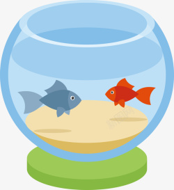 蓝色鱼缸蓝色鱼缸里的两条金鱼矢量图高清图片