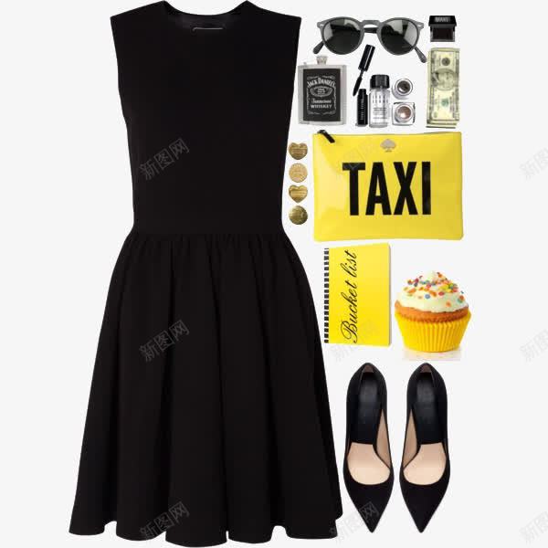黑色连衣裙和高跟鞋png免抠素材_新图网 https://ixintu.com 服装搭配 高跟鞋 黑色连衣裙