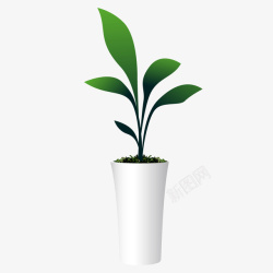 白色花瓶绿色植物矢量图素材