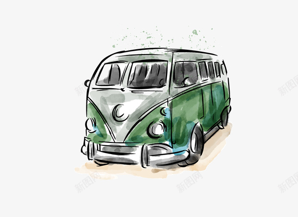 绿色手绘的大巴车png免抠素材_新图网 https://ixintu.com 交通 卡通手绘 大巴车 绿色车子 装饰图 车子 车辆