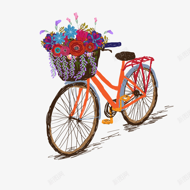 自行车上的花朵png免抠素材_新图网 https://ixintu.com PNG素材 手绘 自行车 花朵
