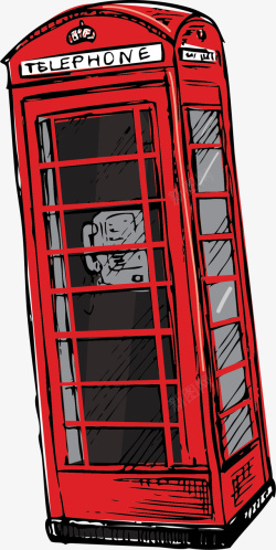 手绘创意红色电话亭矢量图素材