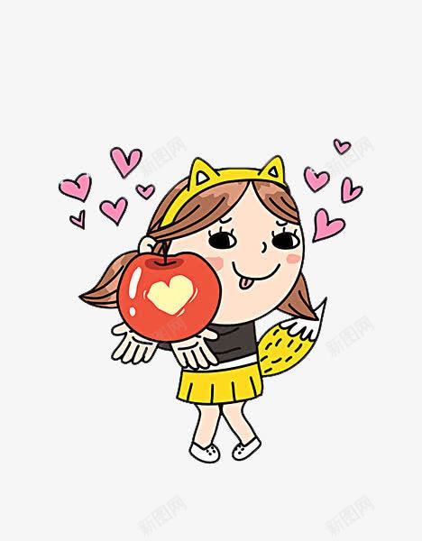 一个捧着苹果的小女孩png免抠素材_新图网 https://ixintu.com 卡通得意 卡通手绘 吐舌头 小女孩 得意的笑 爱心 苹果