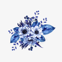 手绘水彩蓝色花朵素材